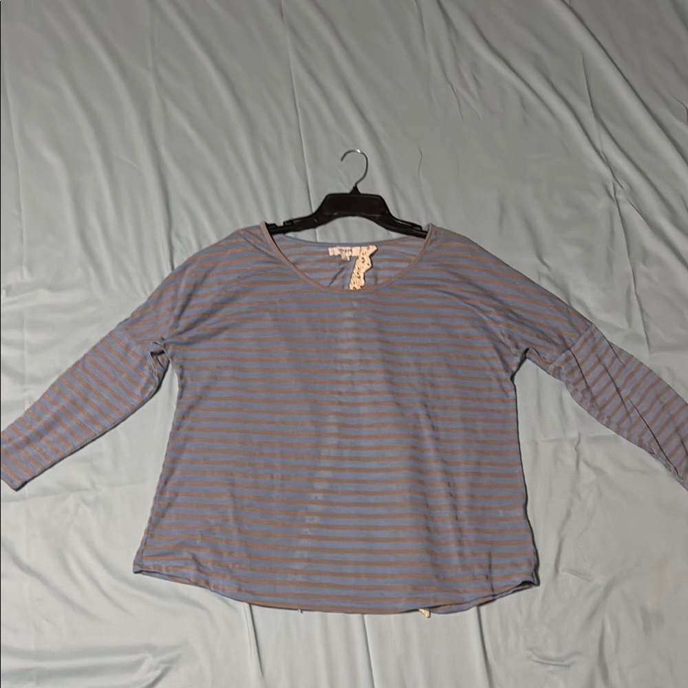 Umgee Boxy Blue and Pink 3/4 Sleeve Blouse